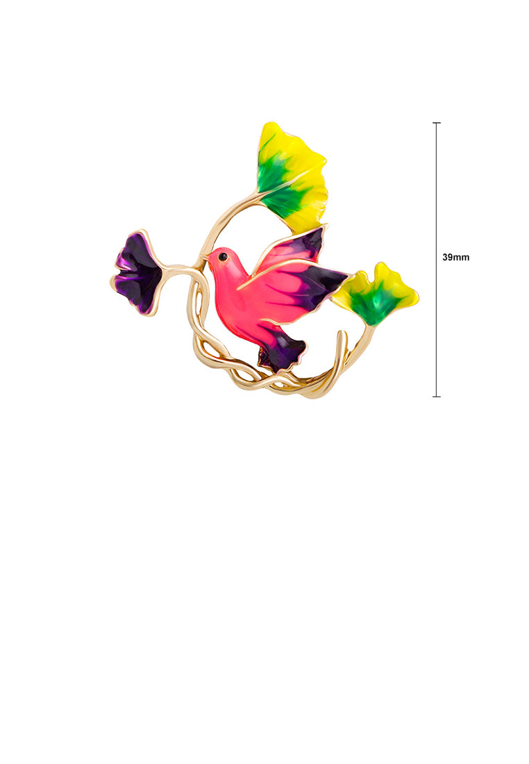 Fashion and Elegant Plated Gold Enamel Pink Peace Dove Leaf Brooch - Vibrant Color
