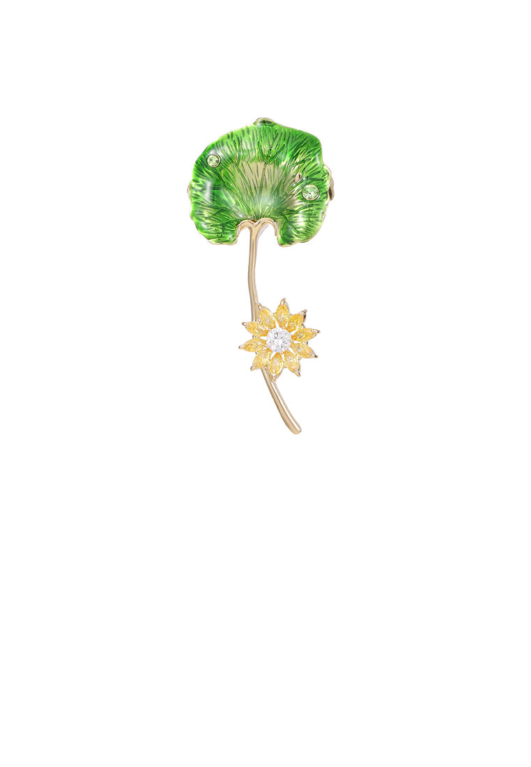 Fashion and Simple Plated Gold Enamel Green Ginkgo Leaf Brooch with Cubic Zirconia - Luxurious Look