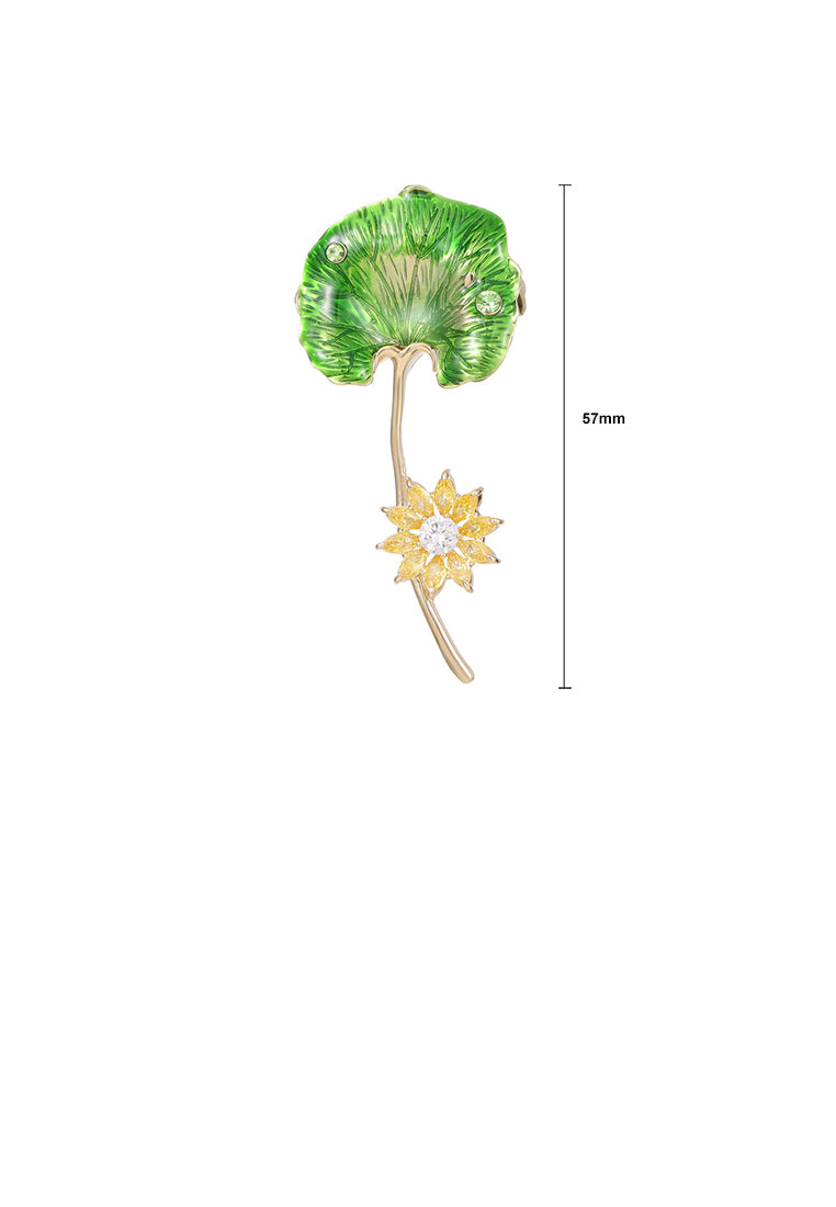 Fashion and Simple Plated Gold Enamel Green Ginkgo Leaf Brooch with Cubic Zirconia - Luxurious Look