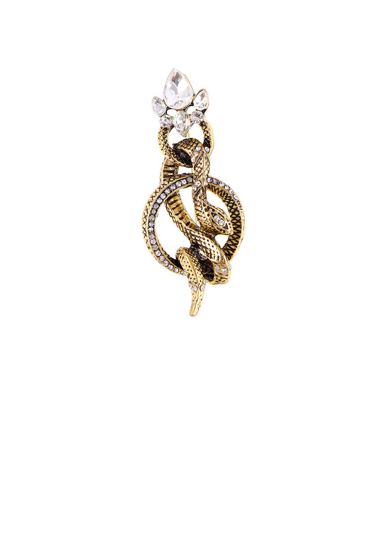 Fashion Vintage Plated Gold Snake Geometric Circle Brooch with Cubic Zirconia - Luxurious Look