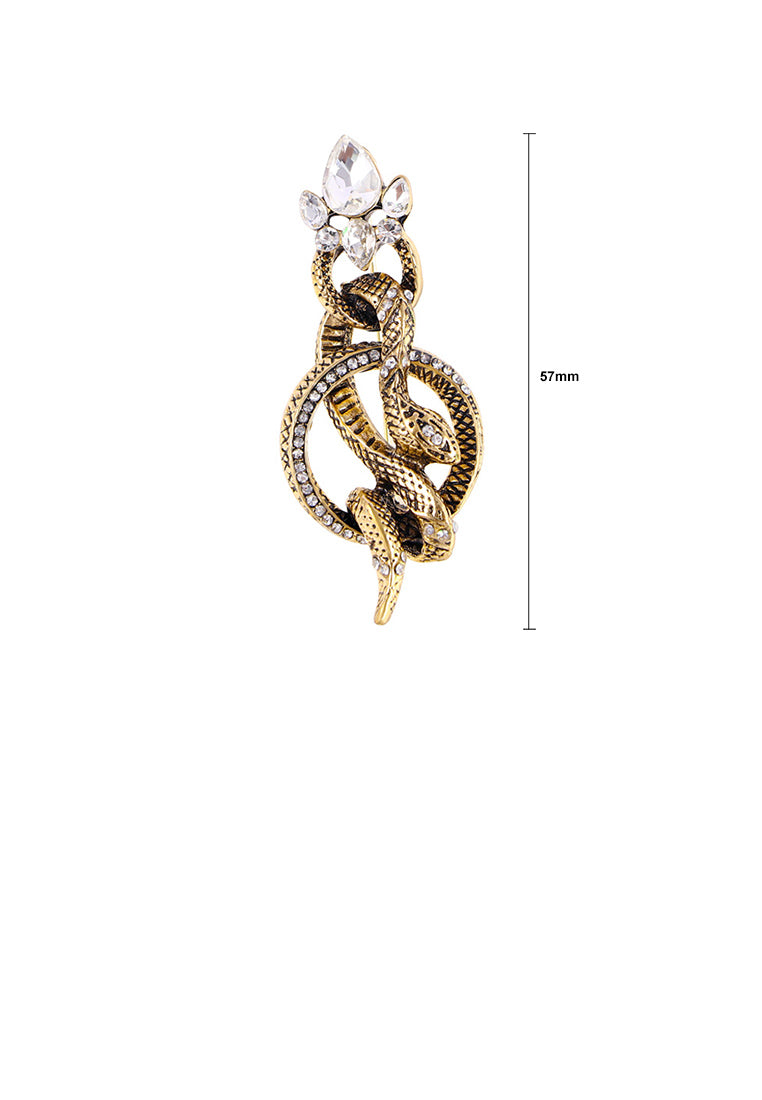 Fashion Vintage Plated Gold Snake Geometric Circle Brooch with Cubic Zirconia - Luxurious Look