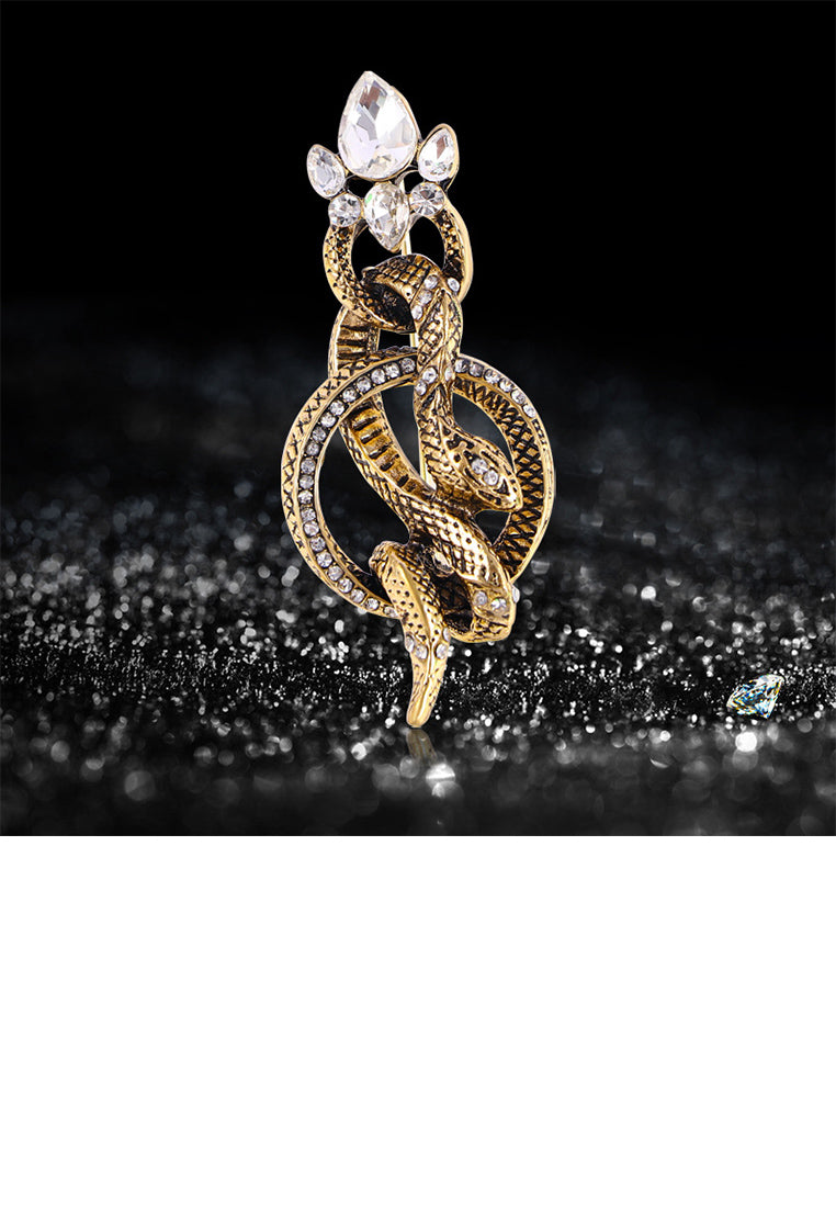 Fashion Vintage Plated Gold Snake Geometric Circle Brooch with Cubic Zirconia - Luxurious Look