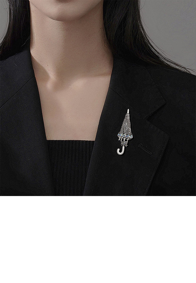 Fashion Brilliant Umbrella Brooch with Grey Cubic Zirconia - Luxurious Look