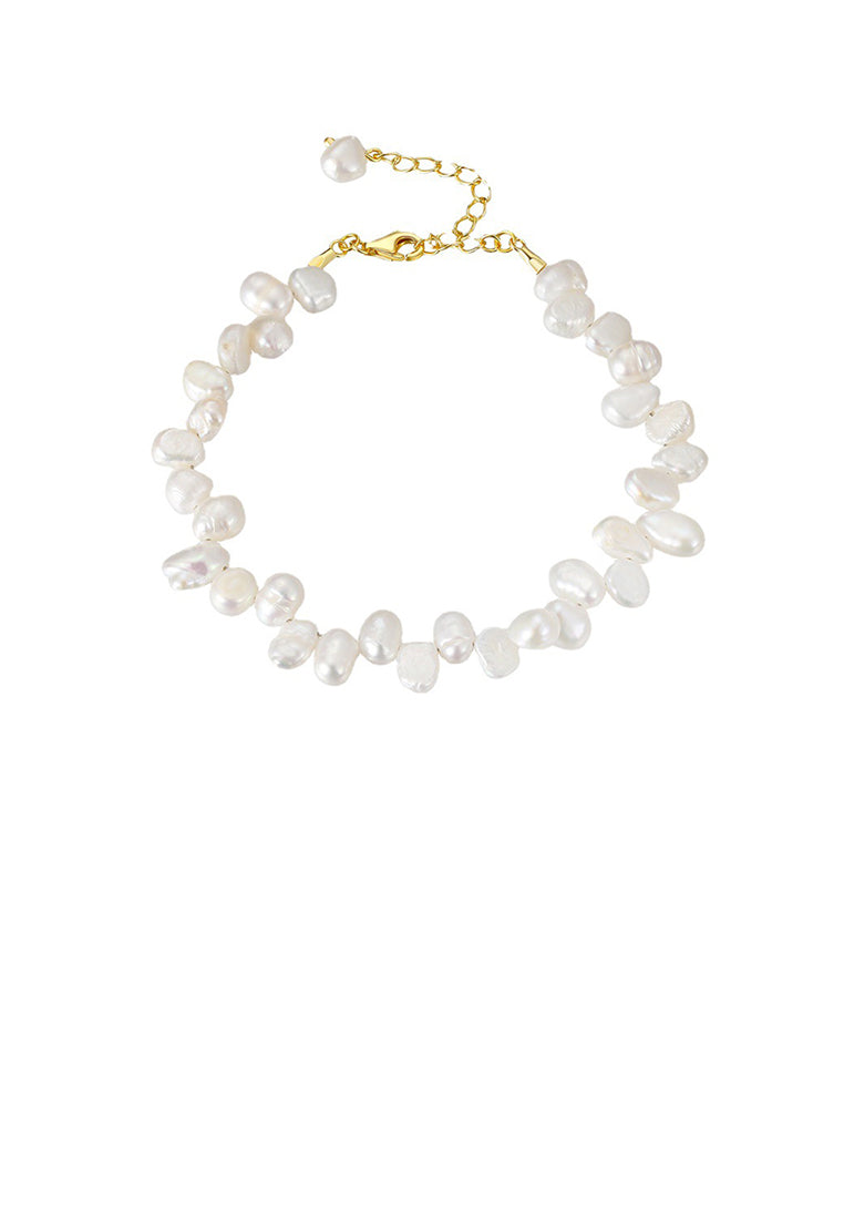 925 Sterling Silver Plated Gold Fashion Elegant Irregular Freshwater Pearl Geometric Bracelet - Luxurious Look
