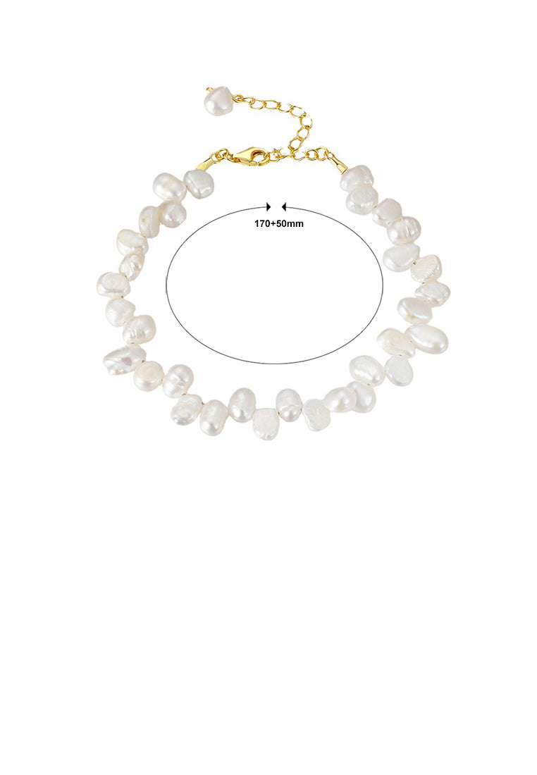 925 Sterling Silver Plated Gold Fashion Elegant Irregular Freshwater Pearl Geometric Bracelet - Luxurious Look