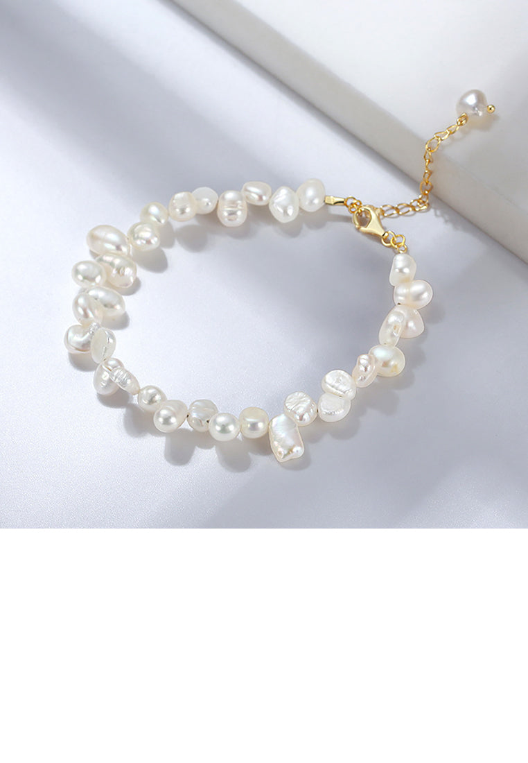 925 Sterling Silver Plated Gold Fashion Elegant Irregular Freshwater Pearl Geometric Bracelet - Luxurious Look
