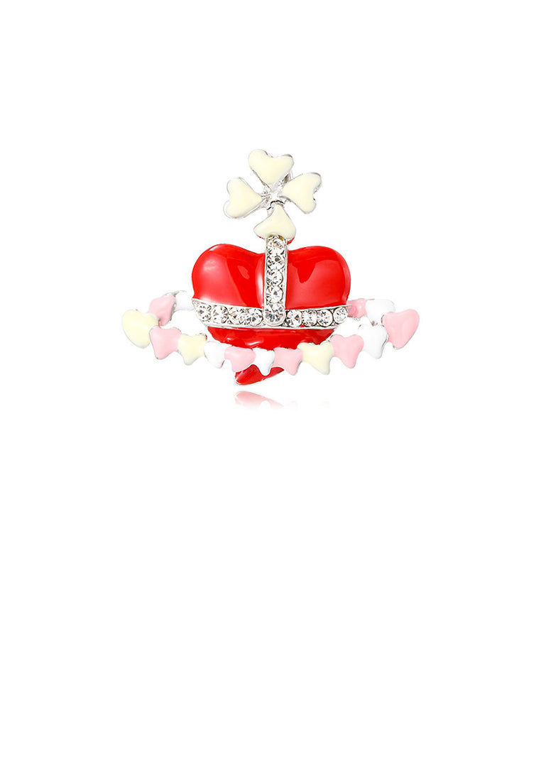 Fashion Sweet Enamel Heart Planet Brooch with Cubic Zirconia - Luxurious Look