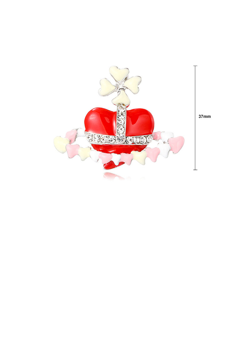 Fashion Sweet Enamel Heart Planet Brooch with Cubic Zirconia - Luxurious Look