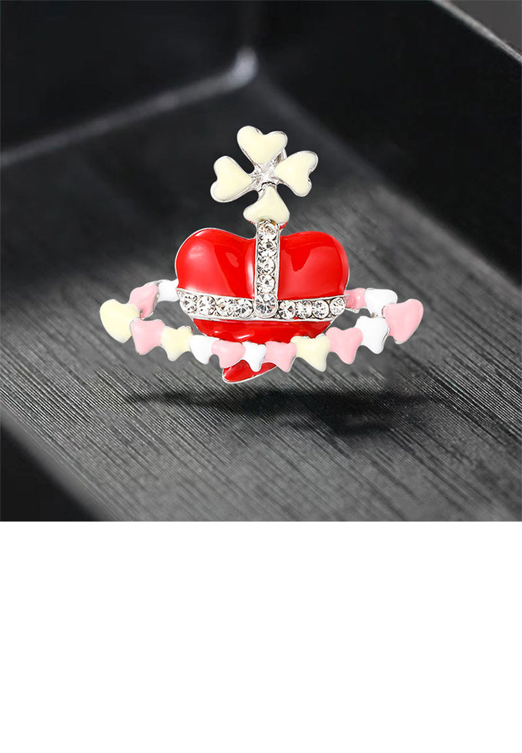 Fashion Sweet Enamel Heart Planet Brooch with Cubic Zirconia - Luxurious Look