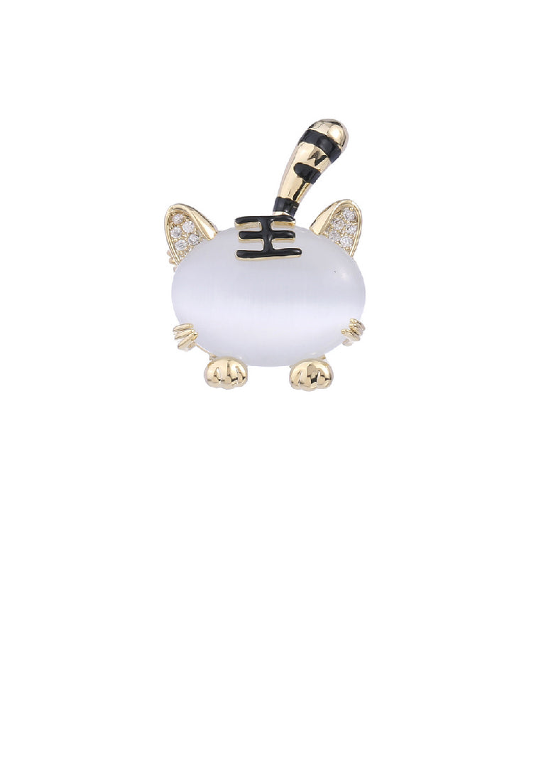Simple and Cute Plated Gold Tiger Imitation Opal Brooch with Cubic Zirconia - Luxurious Look