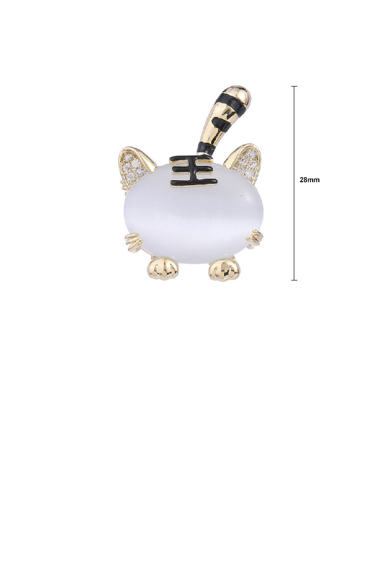 Simple and Cute Plated Gold Tiger Imitation Opal Brooch with Cubic Zirconia - Luxurious Look