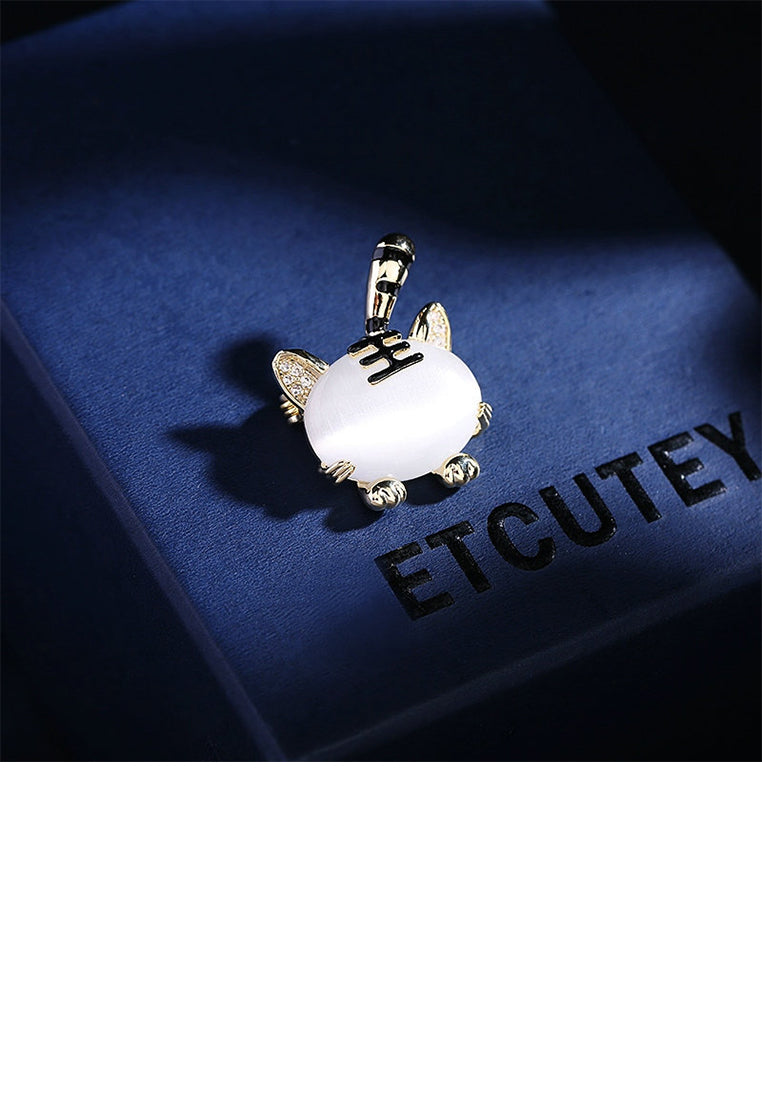 Simple and Cute Plated Gold Tiger Imitation Opal Brooch with Cubic Zirconia - Luxurious Look