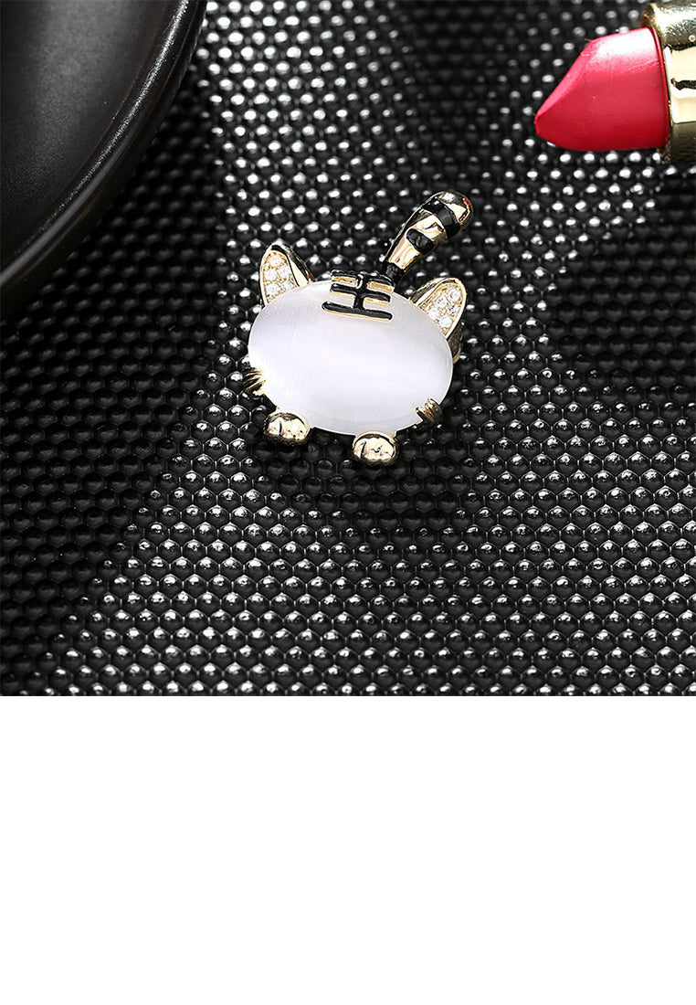 Simple and Cute Plated Gold Tiger Imitation Opal Brooch with Cubic Zirconia - Luxurious Look