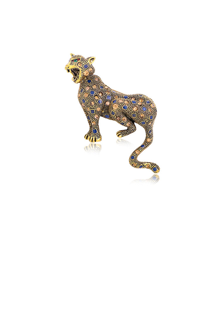 Fashion Personality Plated Gold Cheetah Brooch with Cubic Zirconia - Luxurious Look