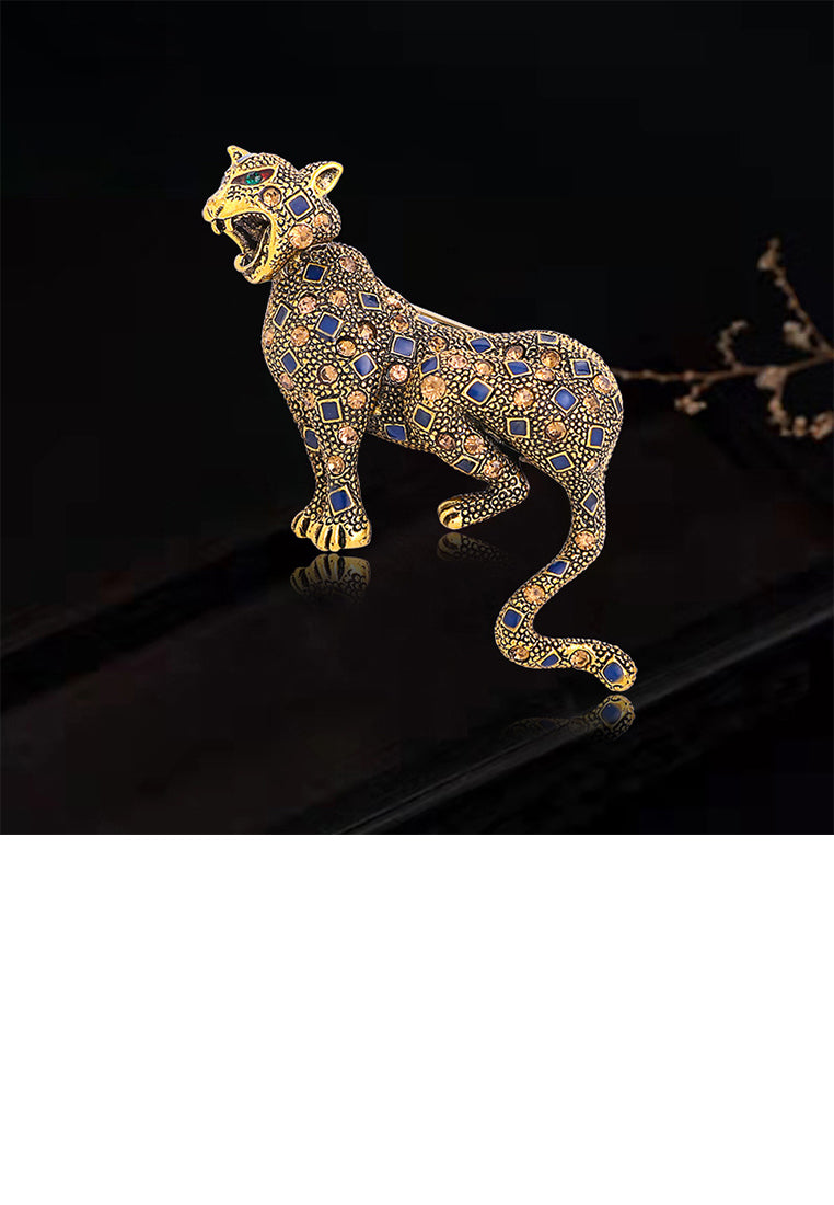 Fashion Personality Plated Gold Cheetah Brooch with Cubic Zirconia - Luxurious Look