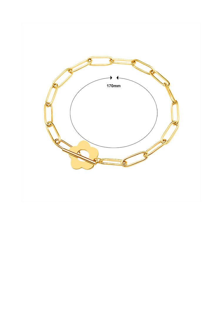 Fashion Simple Plated Gold 316L Stainless Steel Hollow Flower Chain Bracelet