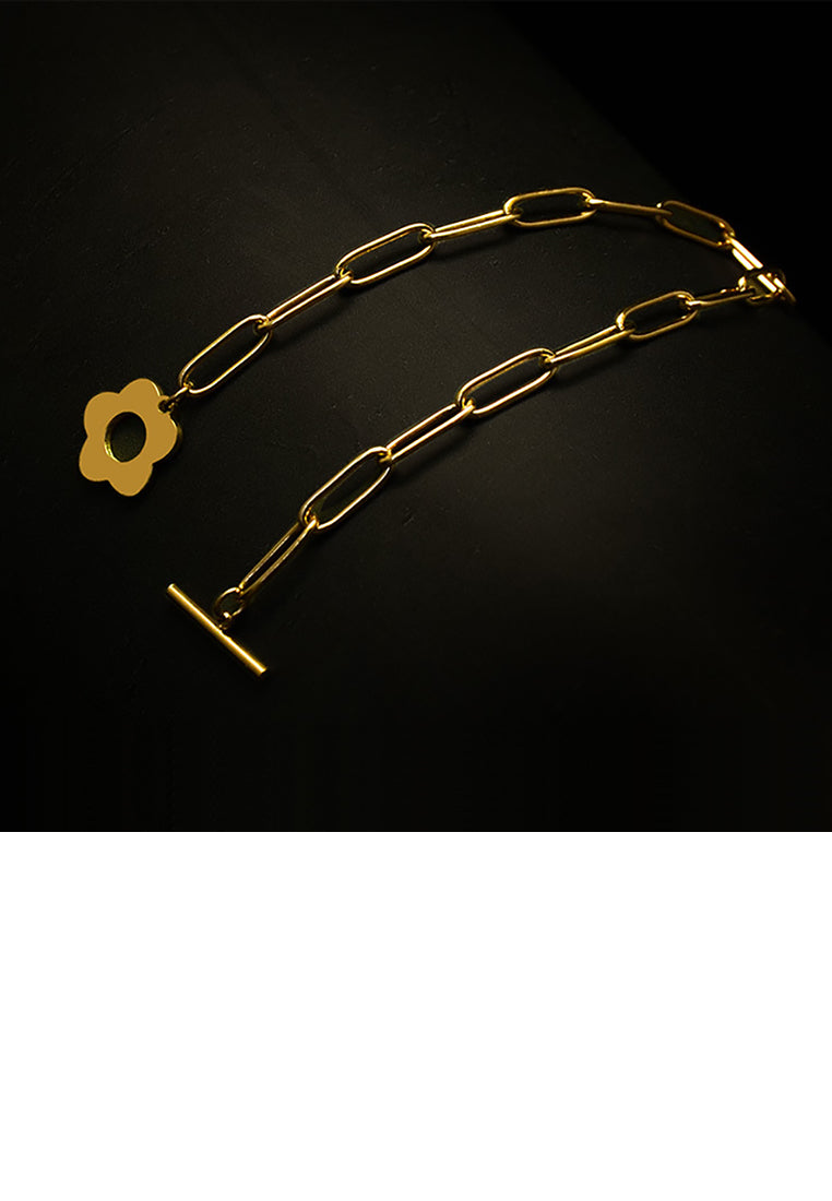 Fashion Simple Plated Gold 316L Stainless Steel Hollow Flower Chain Bracelet