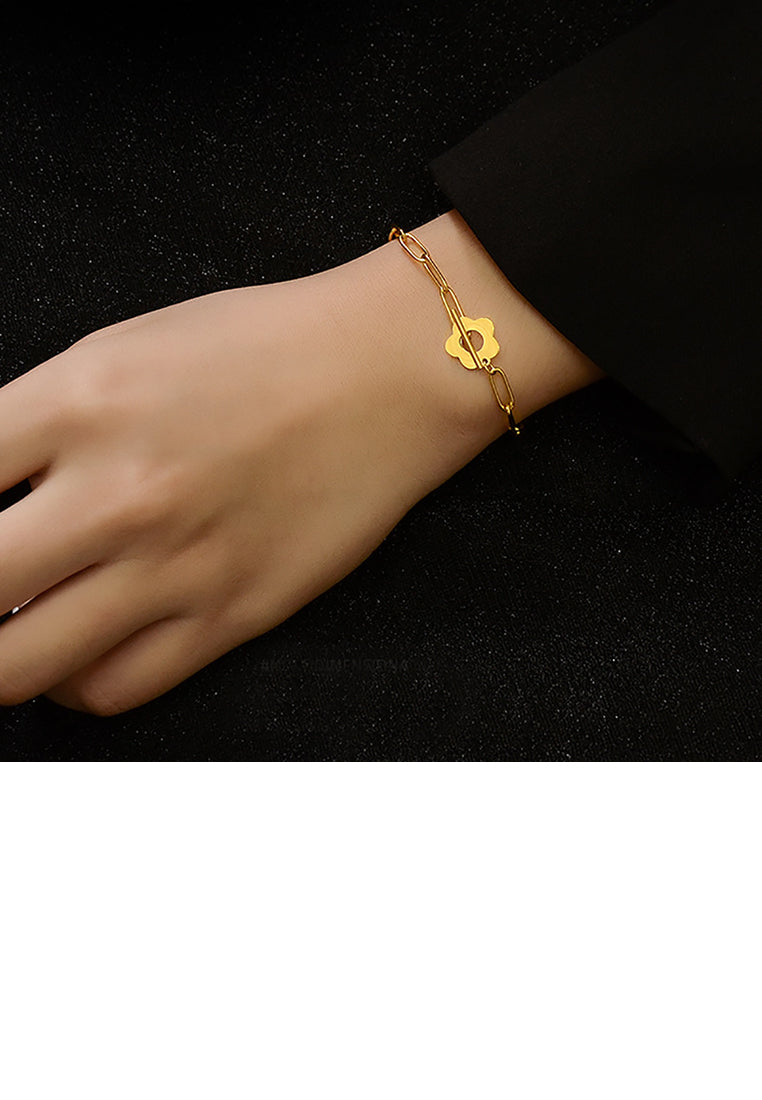 Fashion Simple Plated Gold 316L Stainless Steel Hollow Flower Chain Bracelet