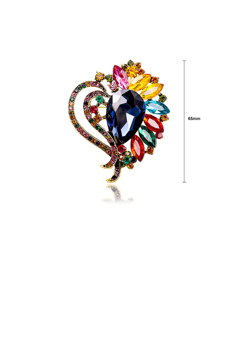 Elegant Brilliant Plated Gold Heart Floral Brooch with Colored Cubic Zirconia - Luxurious Look