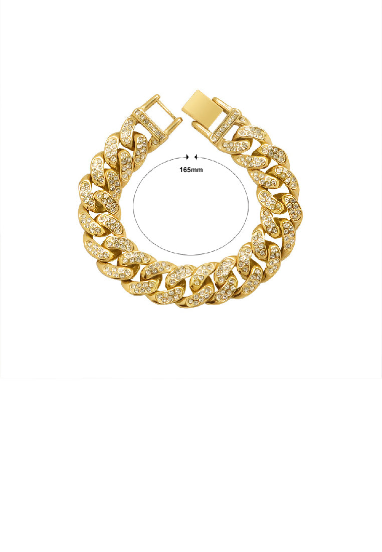 Fashion Bright Plated Gold 316L Stainless Steel Chain Bracelet with Cubic Zirconia - Luxurious Look