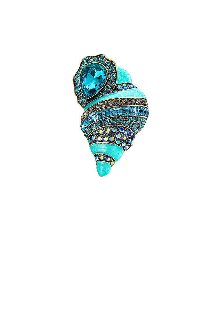 Fashion Temperament Plated Gold Enamel Blue Conch Brooch with Cubic Zirconia - Luxurious Look