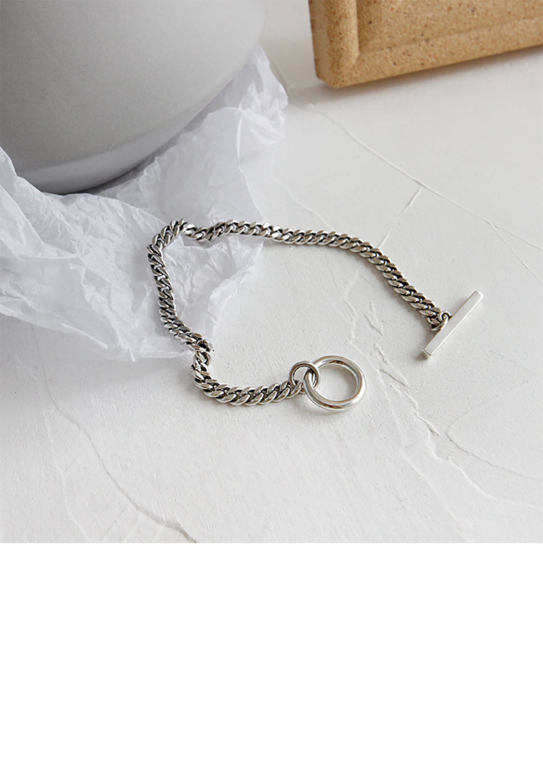 925 Sterling Silver Simple and Fashion Geometric Ring Chain Long Bracelet