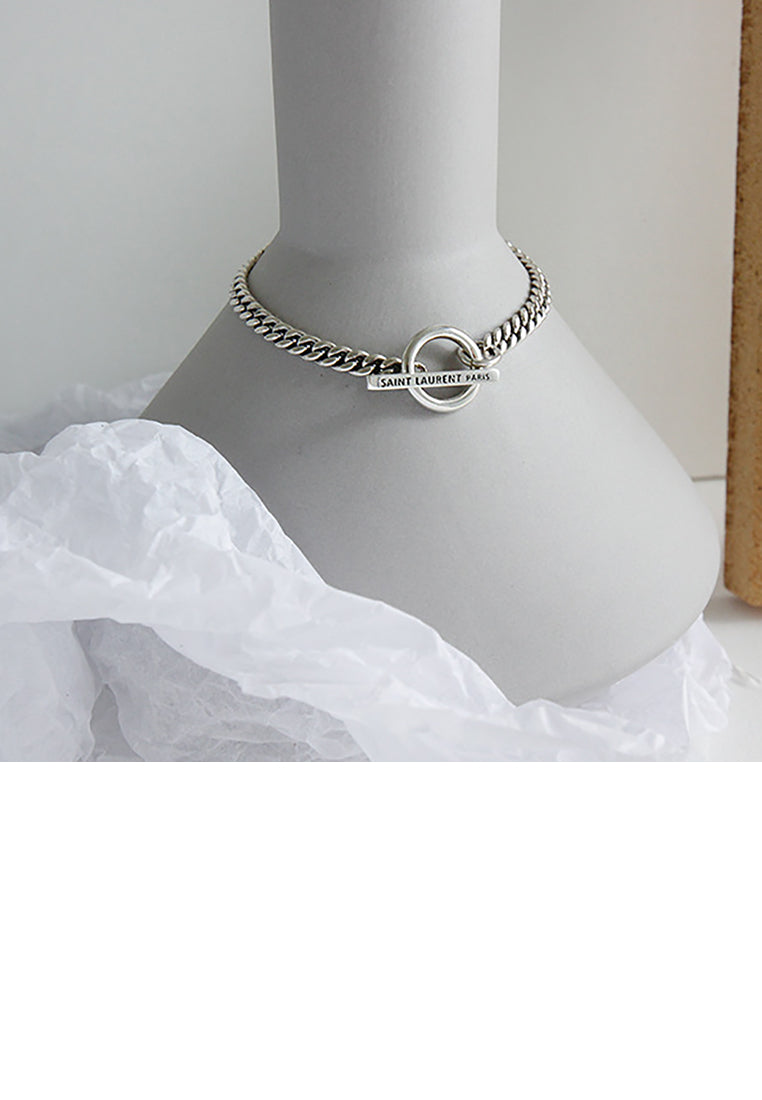 925 Sterling Silver Simple and Fashion Geometric Ring Chain Long Bracelet