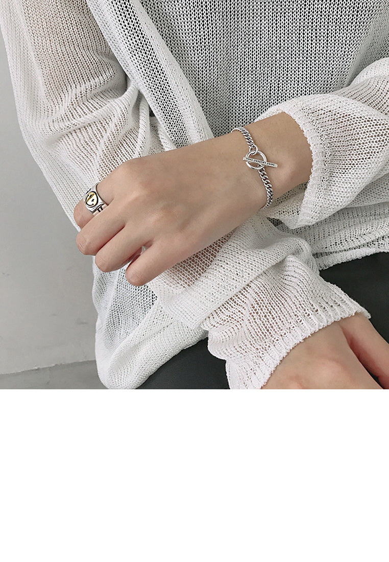 925 Sterling Silver Simple and Fashion Geometric Ring Chain Long Bracelet