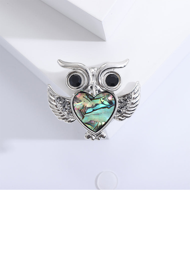 Simple Fashion Owl Colorful Shell Brooch with Cubic Zirconia - Luxurious Look