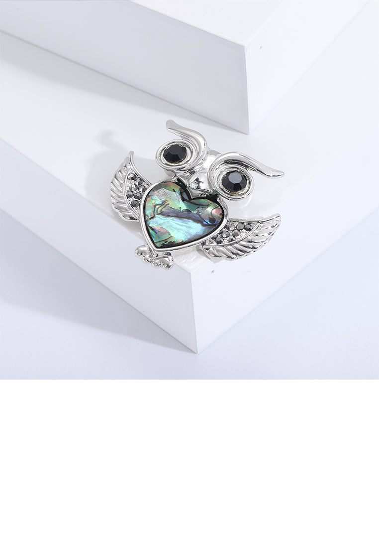 Simple Fashion Owl Colorful Shell Brooch with Cubic Zirconia - Luxurious Look