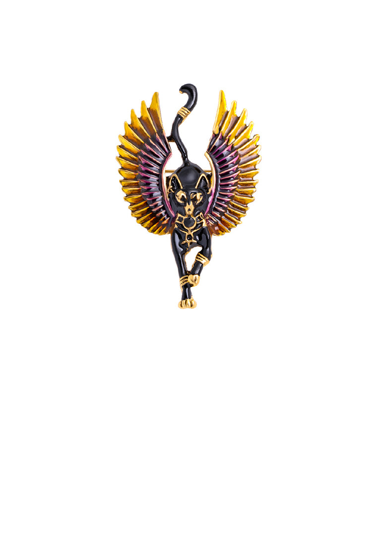 Fashion and Creative Plated Gold Enamel Wings Cat Brooch