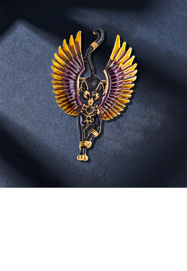 Fashion and Creative Plated Gold Enamel Wings Cat Brooch