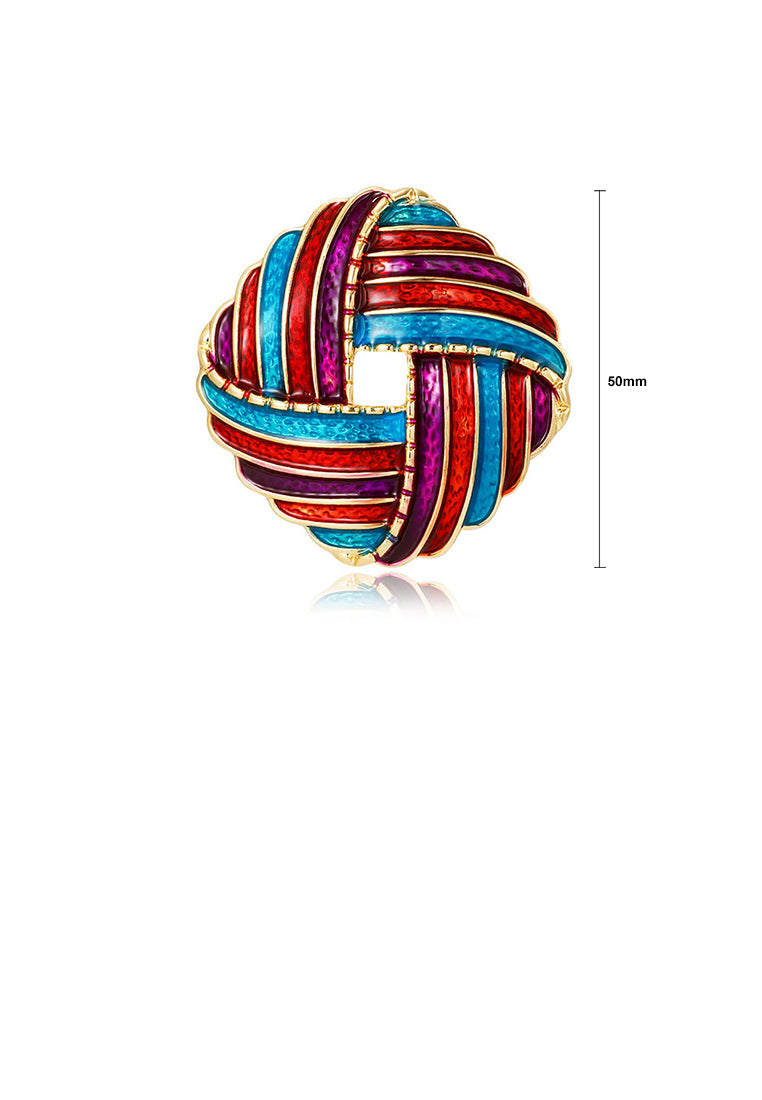 Fashion and Simple Plated Gold Enamel Red Strip Geometric Square Brooch - Vibrant Color