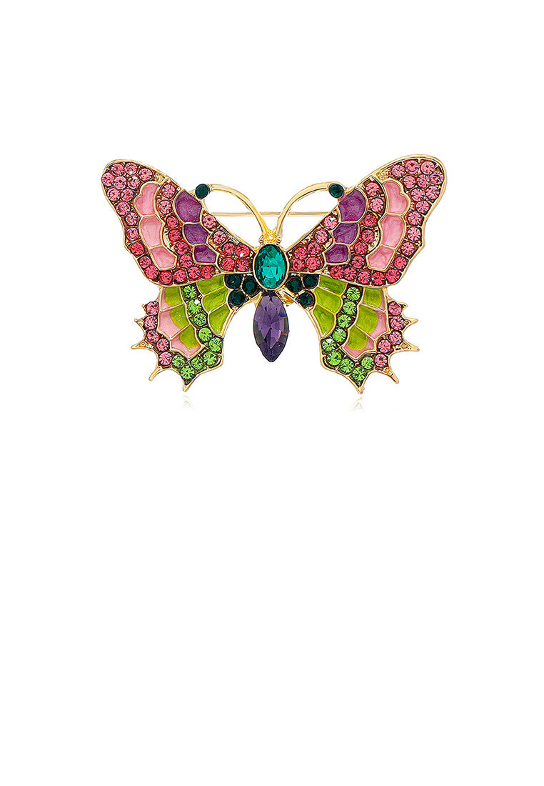Fashion and Elegant Plated Gold Enamel Butterfly Brooch with Cubic Zirconia - Luxurious Look