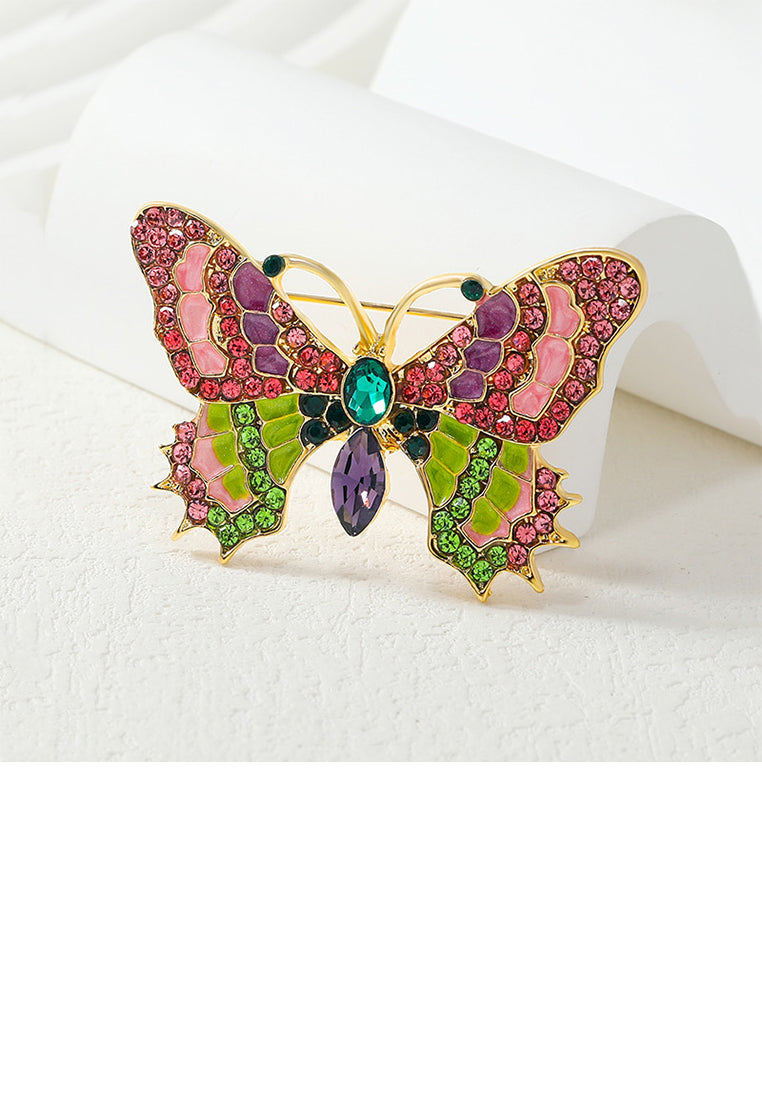 Fashion and Elegant Plated Gold Enamel Butterfly Brooch with Cubic Zirconia - Luxurious Look
