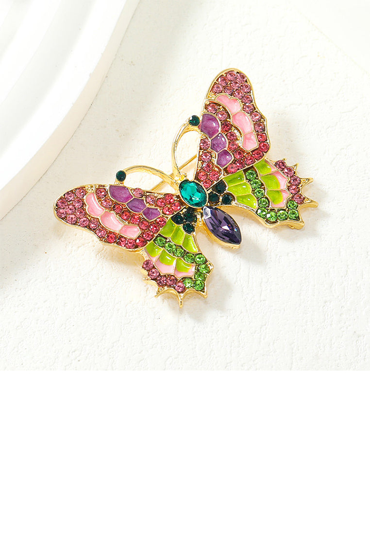 Fashion and Elegant Plated Gold Enamel Butterfly Brooch with Cubic Zirconia - Luxurious Look