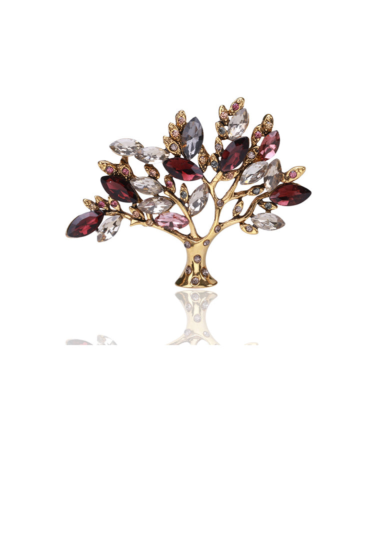 Fashion and Elegant Plated Gold Tree Brooch with Cubic Zirconia - Luxurious Look