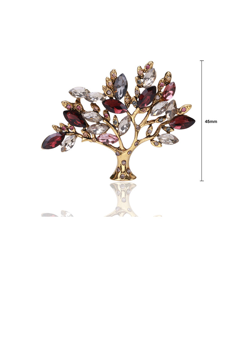 Fashion and Elegant Plated Gold Tree Brooch with Cubic Zirconia - Luxurious Look