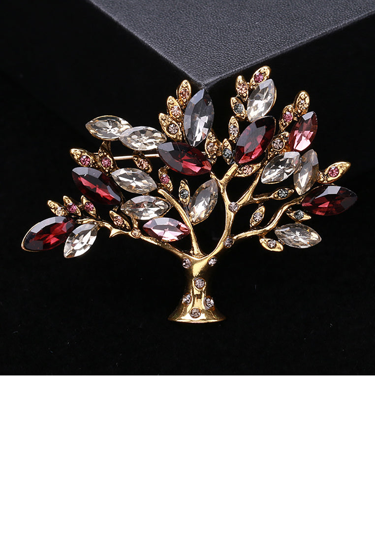 Fashion and Elegant Plated Gold Tree Brooch with Cubic Zirconia - Luxurious Look
