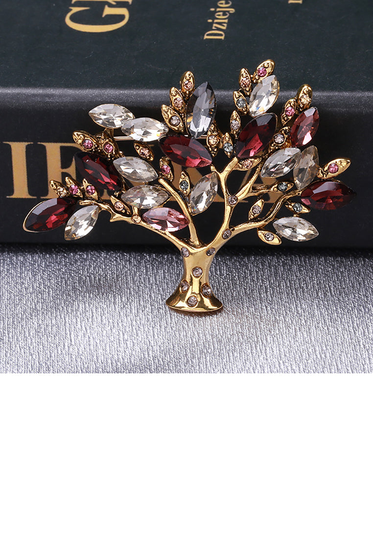 Fashion and Elegant Plated Gold Tree Brooch with Cubic Zirconia - Luxurious Look