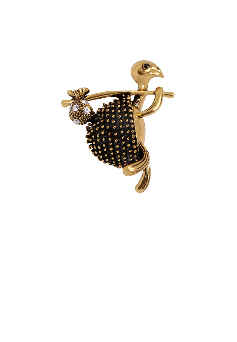 Simple Cute Plated Gold Turtle Brooch with Cubic Zirconia - Luxurious Look