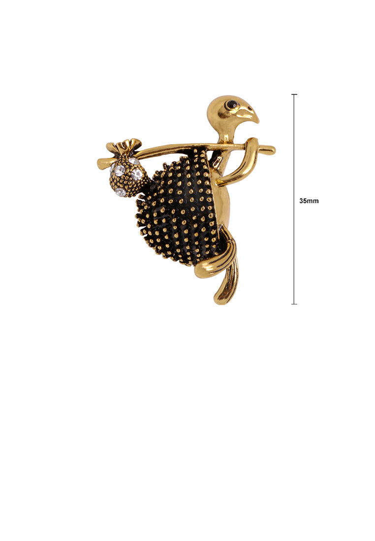 Simple Cute Plated Gold Turtle Brooch with Cubic Zirconia - Luxurious Look