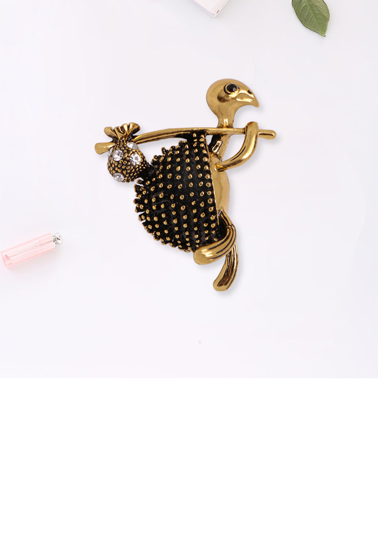 Simple Cute Plated Gold Turtle Brooch with Cubic Zirconia - Luxurious Look