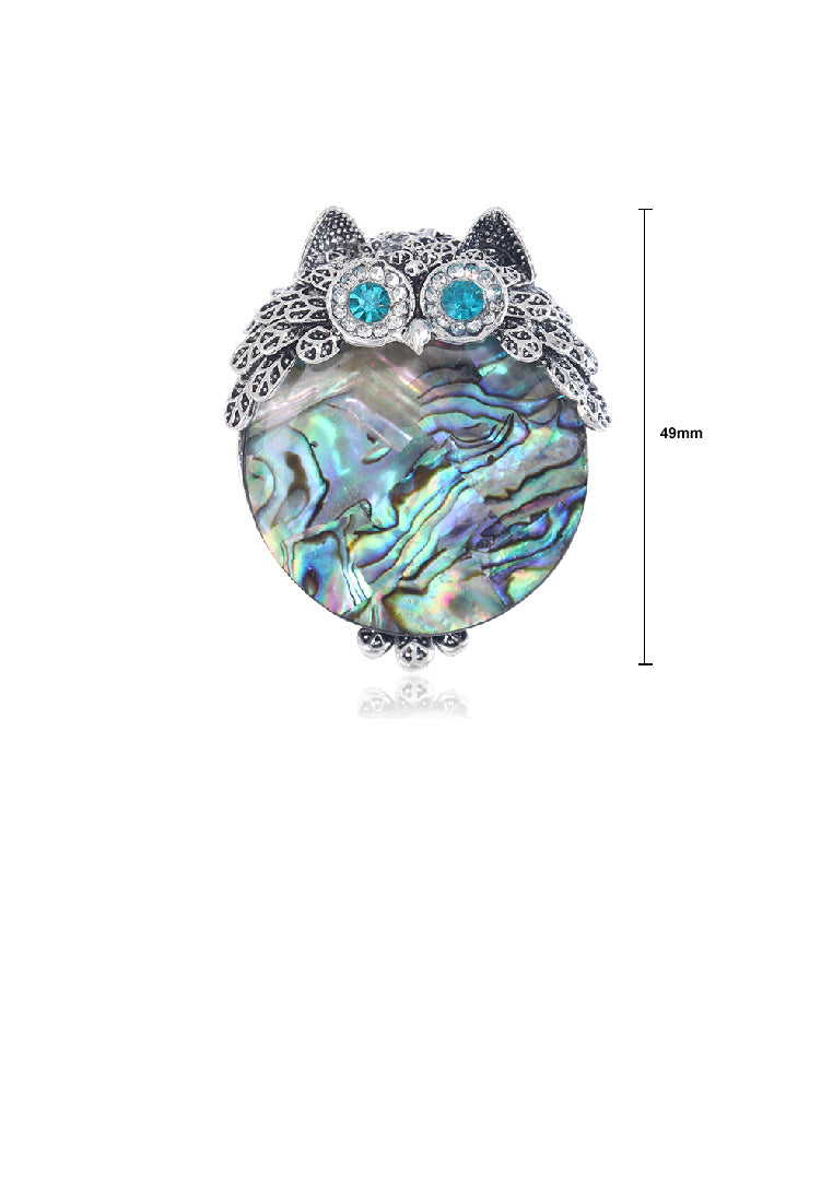 Fashion Cute Owl Colorful Shell Brooch with Cubic Zirconia - Luxurious Look