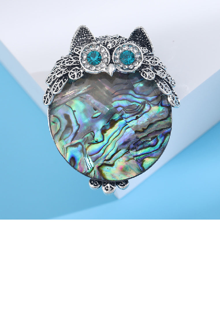 Fashion Cute Owl Colorful Shell Brooch with Cubic Zirconia - Luxurious Look