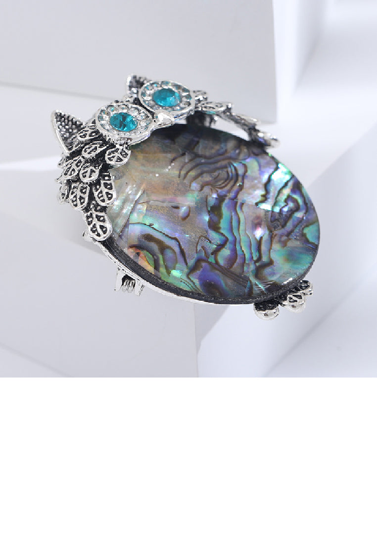 Fashion Cute Owl Colorful Shell Brooch with Cubic Zirconia - Luxurious Look
