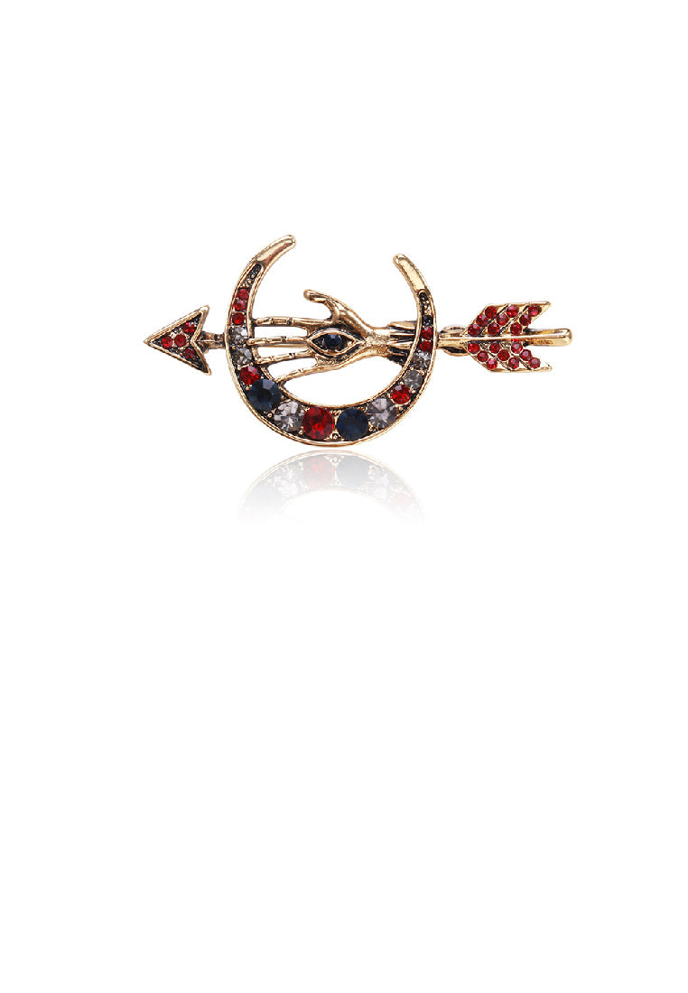 Simple Personality Plated Gold Moon Arrow Brooch with Cubic Zirconia - Luxurious Look