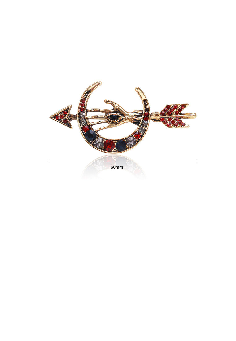 Simple Personality Plated Gold Moon Arrow Brooch with Cubic Zirconia - Luxurious Look