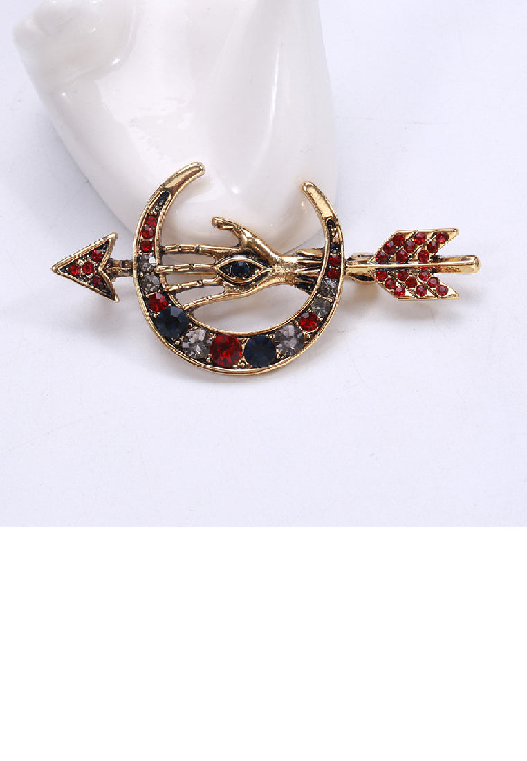 Simple Personality Plated Gold Moon Arrow Brooch with Cubic Zirconia - Luxurious Look