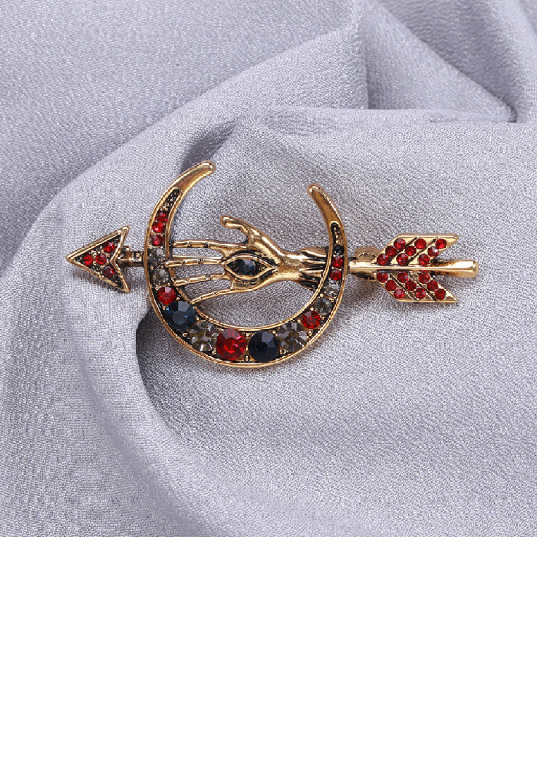 Simple Personality Plated Gold Moon Arrow Brooch with Cubic Zirconia - Luxurious Look